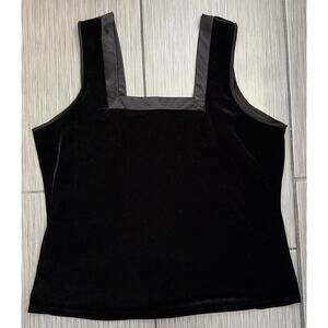 Vintage Cinema Etoile Black Velvet Tank Top XL Square Neck Satin Trim Gothic